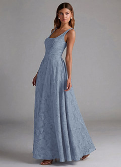 Azazie Amalie 신부 들러리 드레스 A라인 주름진 플로럴 번아웃 바닥 길이 드레스 image3