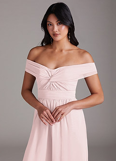 Azazie Lamara Robes de demoiselle d'honneur Combinaison Convertible en Mousseline de soie Épaule décolletée Rose Pâle image7