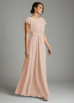 Azazie Daphne vestidos de dama de honor modestos Vestido de Corte en A Volantes Hasta el suelo Gasa image4