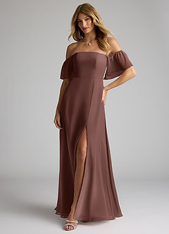 Azazie Sue Bridesmaid Dresses Espresso A-Line Off the Shoulder Chiffon Convertible Dress image4
