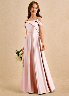 Azazie Jupie Girls Formal vestidos de niña de las flores Vestido de Rosa Rubor de Satin Mate de Corte en A con Plisado image3