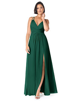 Azazie Farren Bridesmaid Dresses Emerald A-Line Pleated Chiffon Convertible Dress image1