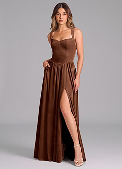Azazie Francis Bridesmaid Dresses Umber A-Line Corset Velvet Dress image3