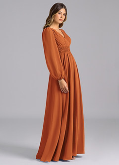 Azazie Palerma Robes de demoiselle d'honneur Robe Trapèze en Mousseline de soie Manche longue Cannelle image3