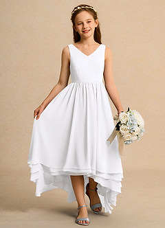 Azazie Kitten Girl vestidos de niña de las flores Vestido de Blanco de Gasa de Corte En A image4