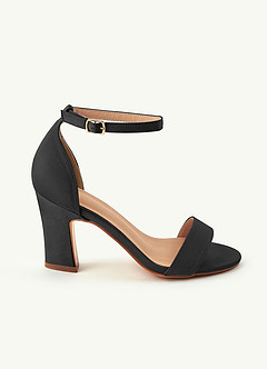 front Ensemble de sandales à talons compensés en satin stretch et pochette plissée assorties