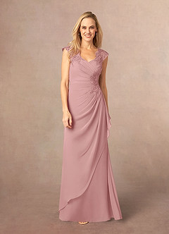Azazie Gladys Abiti per la Madre della Sposa Abito A-Line in Chiffon in Pizzo con Scollo Queen Anne Rosa Polverosa image2