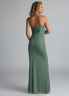 Azazie Teyana Bridesmaid Dresses Eucalyptus Sheath Square Neckline Pleated Mesh Dress image2