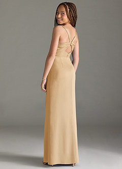 Azazie Mero Junior Gold Mermaid Pleated Stretch Satin Dress image2