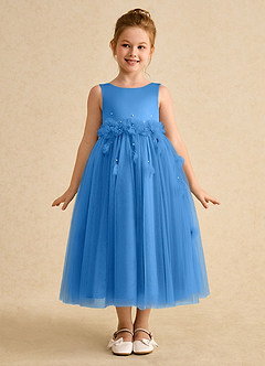 Azazie Lux Flower Girl Dresses Blue Jay A-Line Beaded Tulle Dress image5