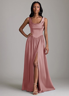Azazie Novi Bridesmaid Dresses Dusty Rose A-Line with Pockets Stretch Satin Dress image1