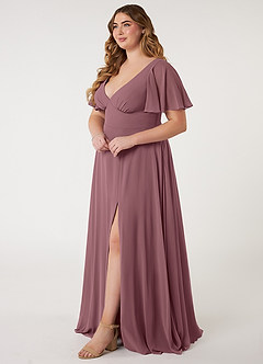 Azazie Kimber Bridesmaid Dresses Amethyst A-Line Flounce Sleeve Chiffon Dress image9