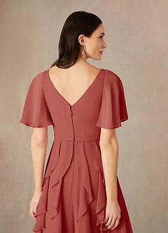 Azazie Watson Final Sale Terracotta A-Line V-Neck Chiffon Dress image5