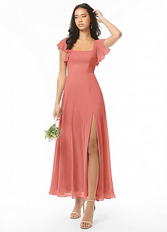 Azazie Bondi Robes de demoiselle d'honneur Robe Trapèze en Mousseline de soie Rayé Rose Saumon image1