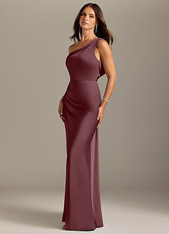 Azazie Madelyn Brautjungfernkleider Wandelbar Meerjungfrau-Linie Schulterfrei Stretch-Satin Kleid Sangria image3