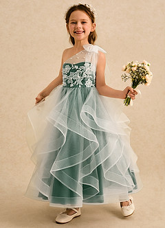 Azazie Zoey vestidos de niña de las flores Vestido Verde Oscuro de Tul de Corte Princesa con Encaje image3