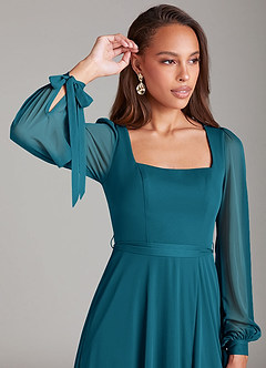 Azazie Leonia Bridesmaid Dresses Ink Blue A-Line Long Sleeve Mesh Dress image5