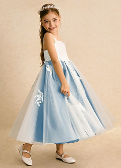 Azazie Coraline 플라워 걸 드레스 A라인 레이스 발목 길이 드레스 image5