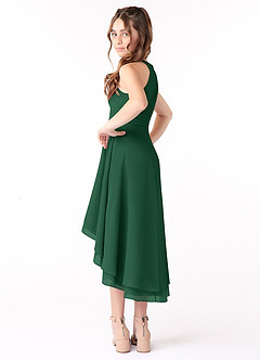 Azazie Linna Junior Vestido de Verde Oscuro de Gasa de Corte En A con Plisado image2