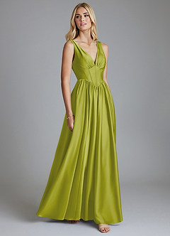 Azazie Delmie Brudtärnklänningar Klä av A-Linje i Stretch Satin Korsett Citrongräs image5