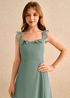 Azazie Chip Girls Formal Flower Girl Dresses Silver Sage A-Line Sleeveless Chiffon Dress image6