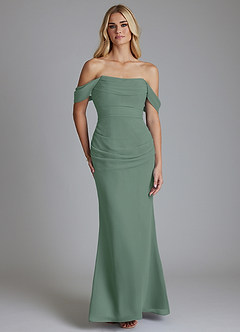 Azazie Luiza Bridesmaid Dresses Eucalyptus Mermaid Off the Shoulder Chiffon Dress image5