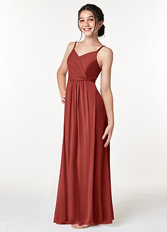 Azazie Luxy Junior Terracotta Pleated Mesh Dress image5