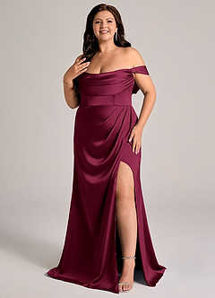 Azazie Johana Bridesmaid Dresses Burgundy Mermaid Off the Shoulder Stretch Satin Convertible Dress image8
