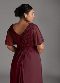 Azazie Emmeline Mother of the Bride Dresses Cabernet A-Line V-Neck Pleated Mesh Dress image11