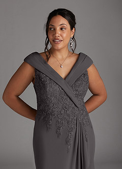 Azazie Calathea Mother of the Bride Dresses Steel Grey A-Line Lace Dress image10