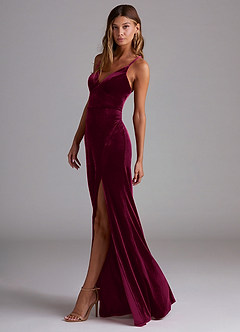 Azazie Becca Bridesmaid Dresses Cabernet Sheath Velvet Dress image2