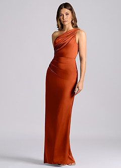 Azazie Akilah Bridesmaid Dresses Paprika Mermaid One Shoulder Stretch Satin Dress image6