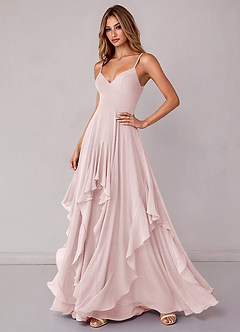 Azazie Zaina Brautjungfernkleider A-Linie Chiffon Kleid Zartrosa image5