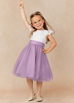Azazie Vetty Flower Girl Dresses Ivory Wisteria A-Line Lace Tulle Dress image1