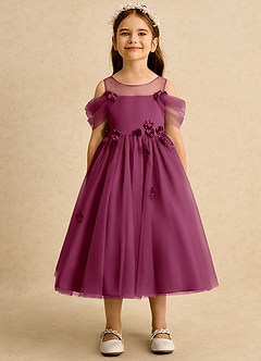 Azazie Juni Flower Girl Dresses Mulberry Ball-Gown Pleated Tulle Dress image5