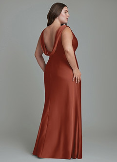 Azazie Kieryn Vestidos de damas de honor Vestido Castaño de Satén Elástico de Corte Sirena con Plisado image8