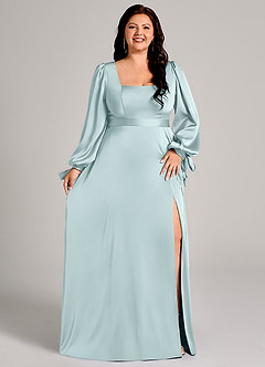 Azazie Leonia Robes de demoiselle d'honneur Robe Trapèze en Satin extensible Manche longue Brume image11