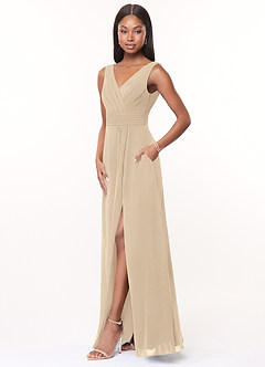 Azazie Karina Bridesmaid Dresses Champagne A-Line Pleated Chiffon Dress image3