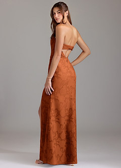 Azazie Leonis Bridesmaid Dresses Burnt Orange Sheath Strapless Floral Burnout Convertible Dress image4