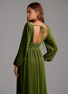 Azazie Norah Bridesmaid Dresses Olive A-Line Long Sleeve Velvet Dress image6