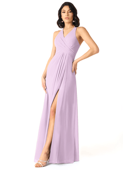 Azazie Danica Bridesmaid Dresses Frosted Lilac A-Line Pleated Chiffon Dress image3