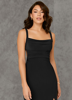 Azazie Nikki Bridesmaid Dresses Black Sheath Corset Luxe Knit Dress image5