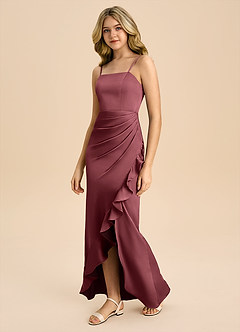 Azazie Buzzy Junior Abito Tubino in Raso Elasticizzato Plissettato Merlot image7