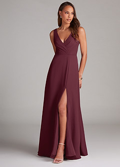 Azazie Nelly Bridesmaid Dresses Cabernet A-Line Pleated Chiffon Dress image1