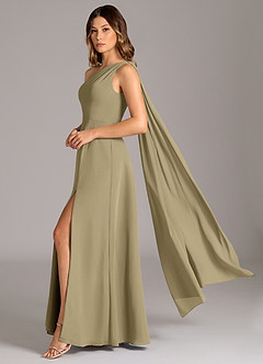 Azazie Tella Bridesmaid Dresses Moss Green A-Line One Shoulder Chiffon Dress image1