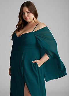 Azazie Cienna Jurken voor bruidsmeisjes Jurk van Chiffon met A-Lijn Off the Shoulder Pijnboom image11