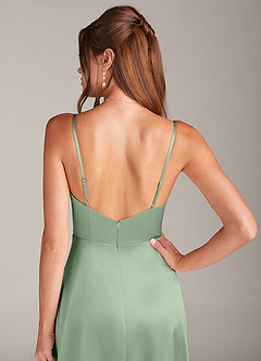 Azazie Sarella Bridesmaid Dresses Matcha A-Line with Pockets Metallic Satin Dress image5
