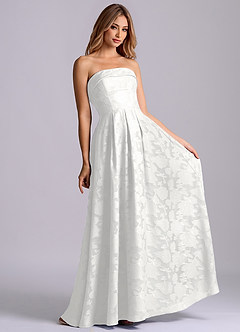 Azazie Lucienne Bridesmaid Dresses White A-Line Strapless Floral Burnout Dress image4