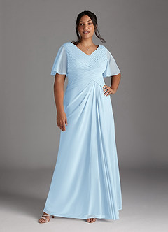 Azazie Emmeline Mère de la mariée Robes Robe Trapèze en Maille Col V plissé Bleu Ciel image9