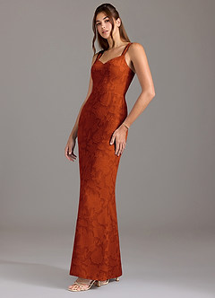 Azazie Denice Bridesmaid Dresses Paprika A-Line Pleated Floral Burnout Dress image3